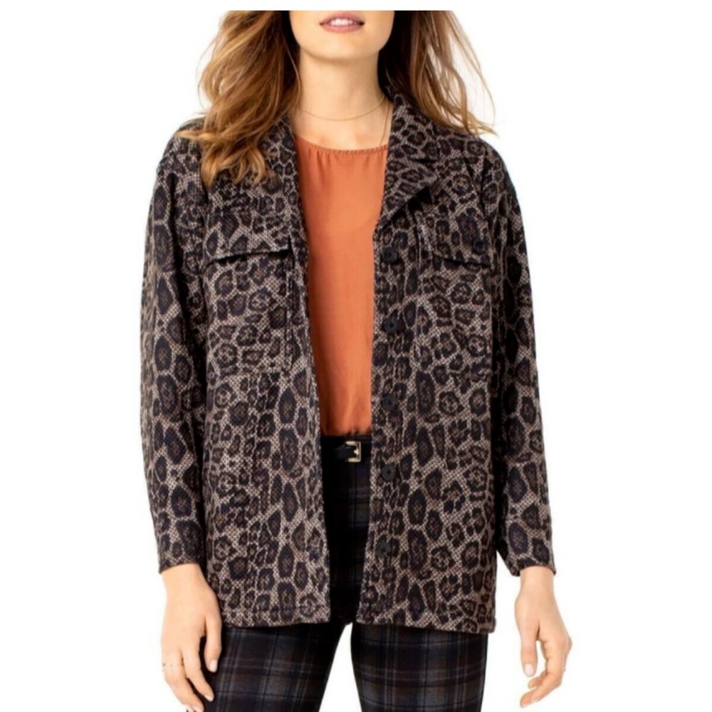 Liverpool Los Angeles Leopard Print Shacket Brown Black Large